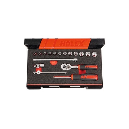 Holex 1/4 inch Drive Socket Set, 6 pt, 17 Pieces 630168 6